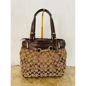 Vtg coach Hampton brown canvas/ leather carryall tote shoulder bag 121467